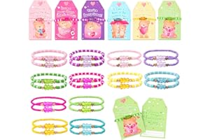 LANGASQUE Valentines Day Gifts, 24 Pack Friendship Bead Bracelet with Valentines Day Cards, Valentines Day Party Supplies for School Classroom Prizes Exchange Gift (Bear Style)