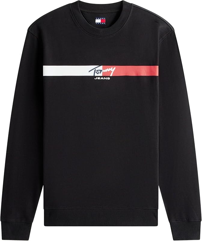 TJM Reg Sign Stripe Cnck Ext DM0DM23019 Pull Sweat-Shirt, Noir (Noir), M