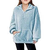 CharmWM Girls Half Zip Outerwear Jacket Kids Oversized Jackets Zipper Fuzzy Warm Sweatshirt with Pockets 5-14 years