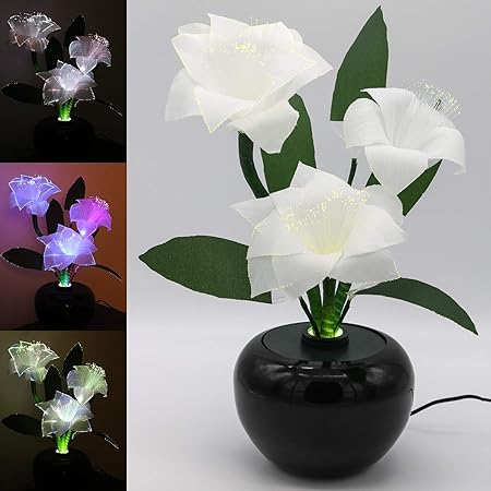 Stella Di Natale Bianca.Tronje Led Fiore Artificiale 40cm Stella Di Natale Poinsettia Bianca 3 Fiori Fibra Ottica 3w Cambia Colore Decorazione Amazon It Casa E Cucina