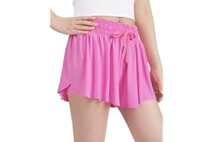 KEREDA Girls Flowy Shorts,Butterfly Shorts for Teen Girls with Spandex Liner 2-in-1 for Running,Gym,Athletic,Workout1/2/3Pack