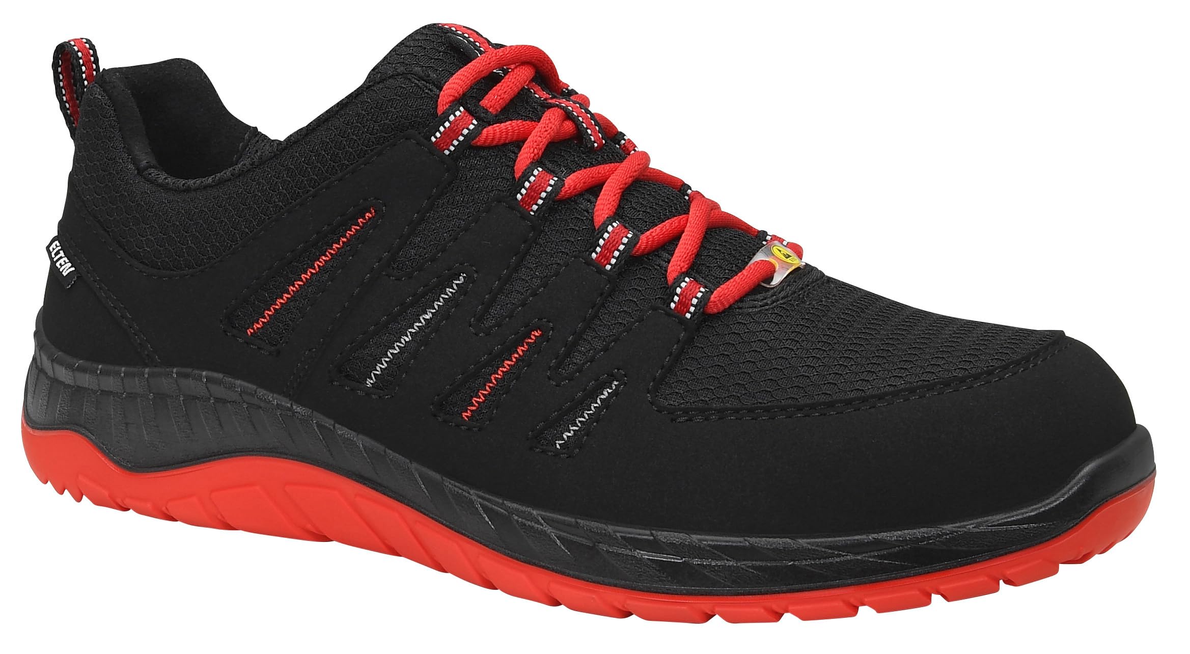Elten F93792 729561 S3 Maddox Low ESD Low Shoe, Black/Red, 10 UK (44 EU)