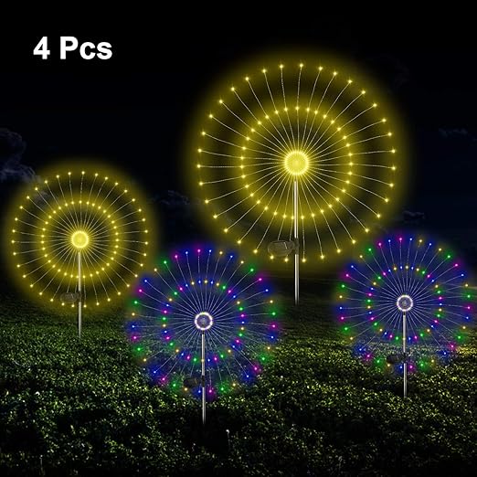 Solar Lichterkette Beinhome 4pcs 105led Solar Feuerwerk Licht Solarleuchte Lichterkette Dekorative Gartenstecker Mit Weiss Und Bunt Licht Ip44 Wasserdicht 2 Modi Funkeln Dauerlicht Fur Garten Terrasse Amazon De Beleuchtung