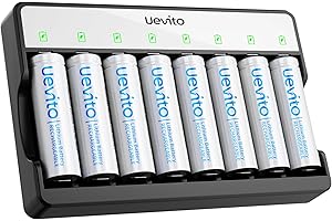 UEVITO 1.5V Rechargeable AA Batteries Lithium with Charger, 3600mWh High Capacity Double A Battery, 8 Pack