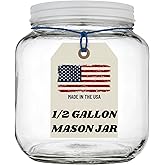 Half Gallon Glass Large Mason Jar Wide Mouth with Airtight Metal Lid - 1/2 Gallon (64oz) Capacity - Pickling, Storing and Canning- BPA-Free Dishwasher Safe- By Kitchentoolz - Made in USA