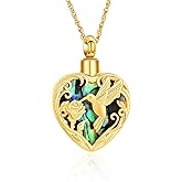 shajwo Cremation Jewelry Abalone Shell Hummingbird Heart Urn Necklace for Ashes for Women Men Memorial Human Ashes Pendant