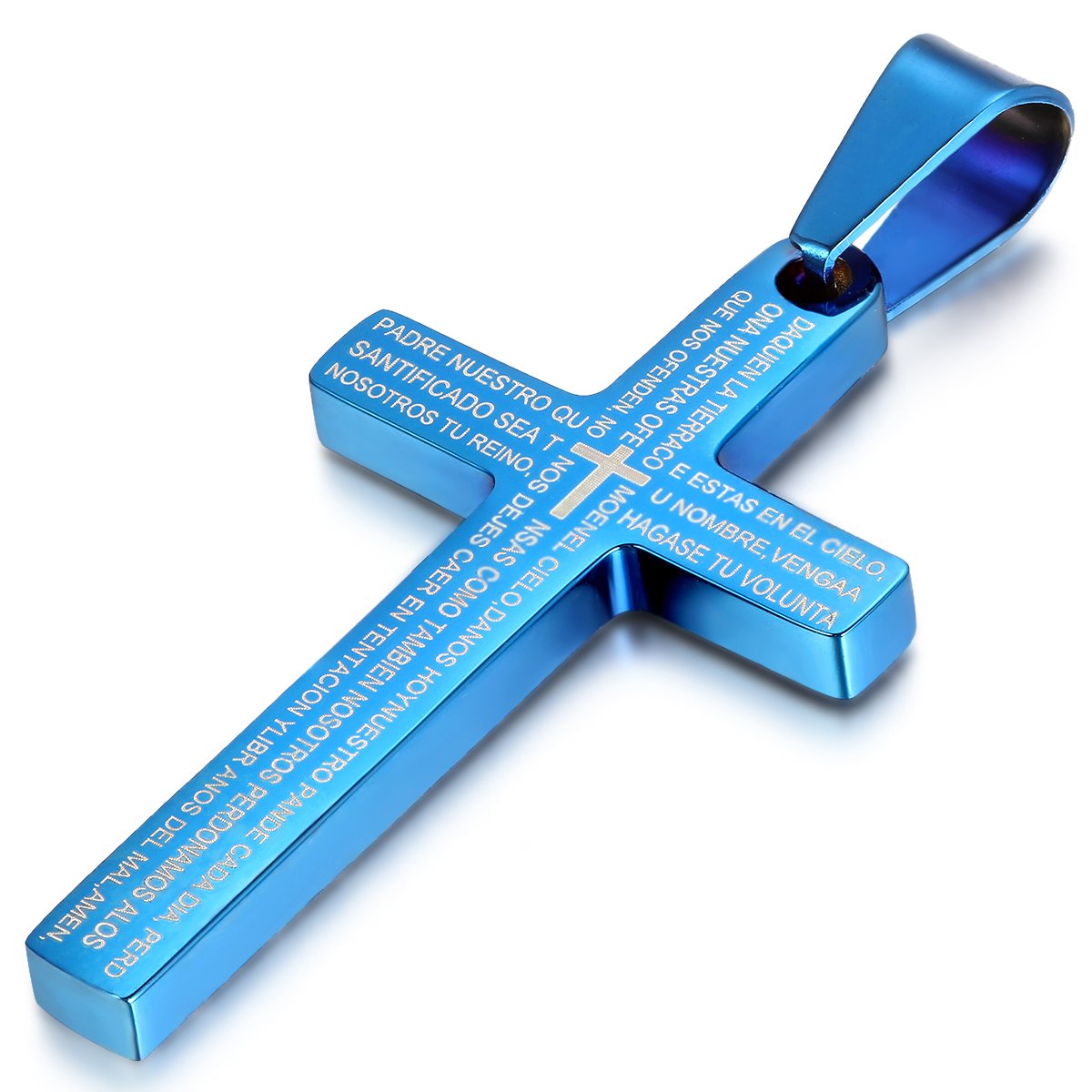 JewelryWe Men's Stainless Steel Lords Prayer Cross Pendant Necklace,Blue, 21.3 inch Chain (with Gift Bag) — image 1