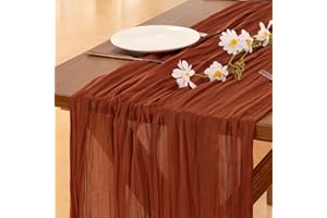Socomi Thanksgiving Fall Table Runner Terracotta Cheesecloth Gauze Burnt Orange Boho Rustic Farmhouse 120 inch 10FT Cheese Cloth Runner for Wedding Party Baby Shower Home Decor Holiday Decorations