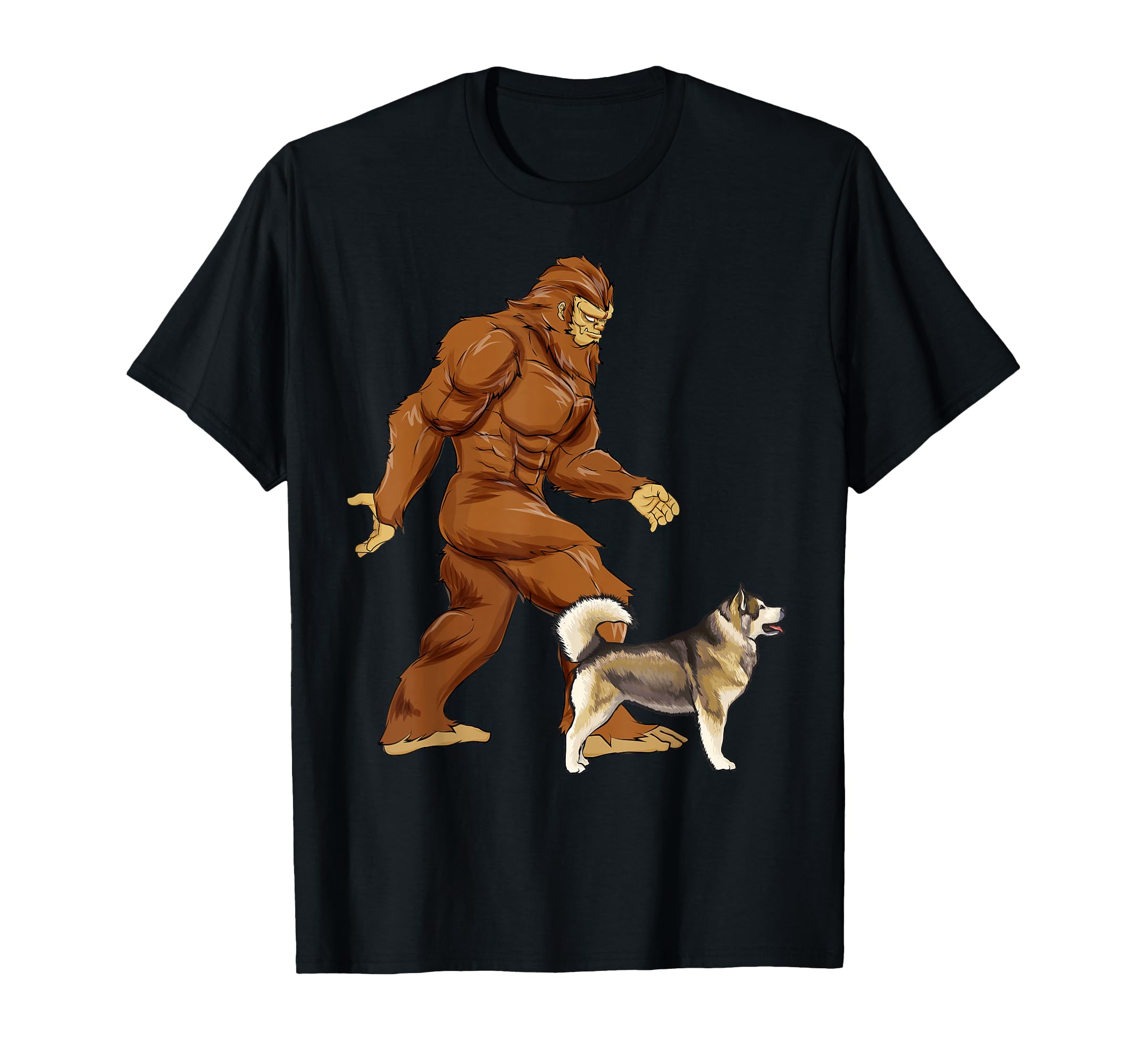 Funny Bigfoot Walking Alaskan Malamute Sasquatch Dog T-Shirt