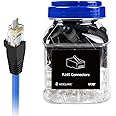 VCE 50-Pack Cat6 RJ45 Pass Through Connector with Strain Relief Boots (Black), UL Listed Cat6/Cat5e Unshielded RJ45 Ends Gold