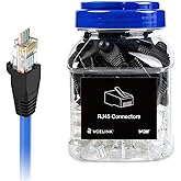 VCE 50-Pack Cat6 RJ45 Pass Through Connector with Strain Relief Boots (Black), UL Listed Cat6/Cat5e Unshielded RJ45 Ends Gold