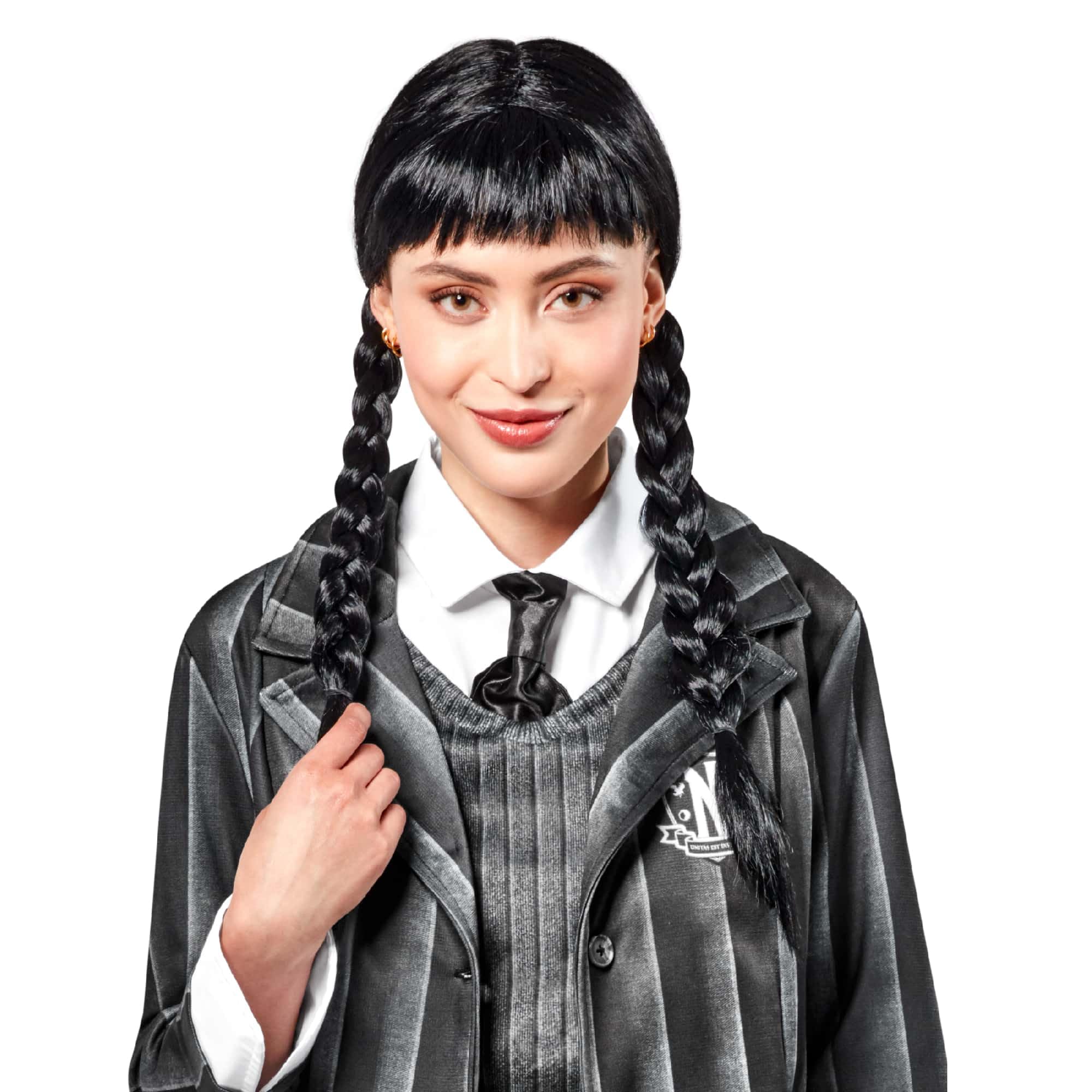 Rubies 2000154NS000 Tv Show Wednesday Costume Wig Addams Adult Fancy Dress, Women, As Shown, One Size Halloween