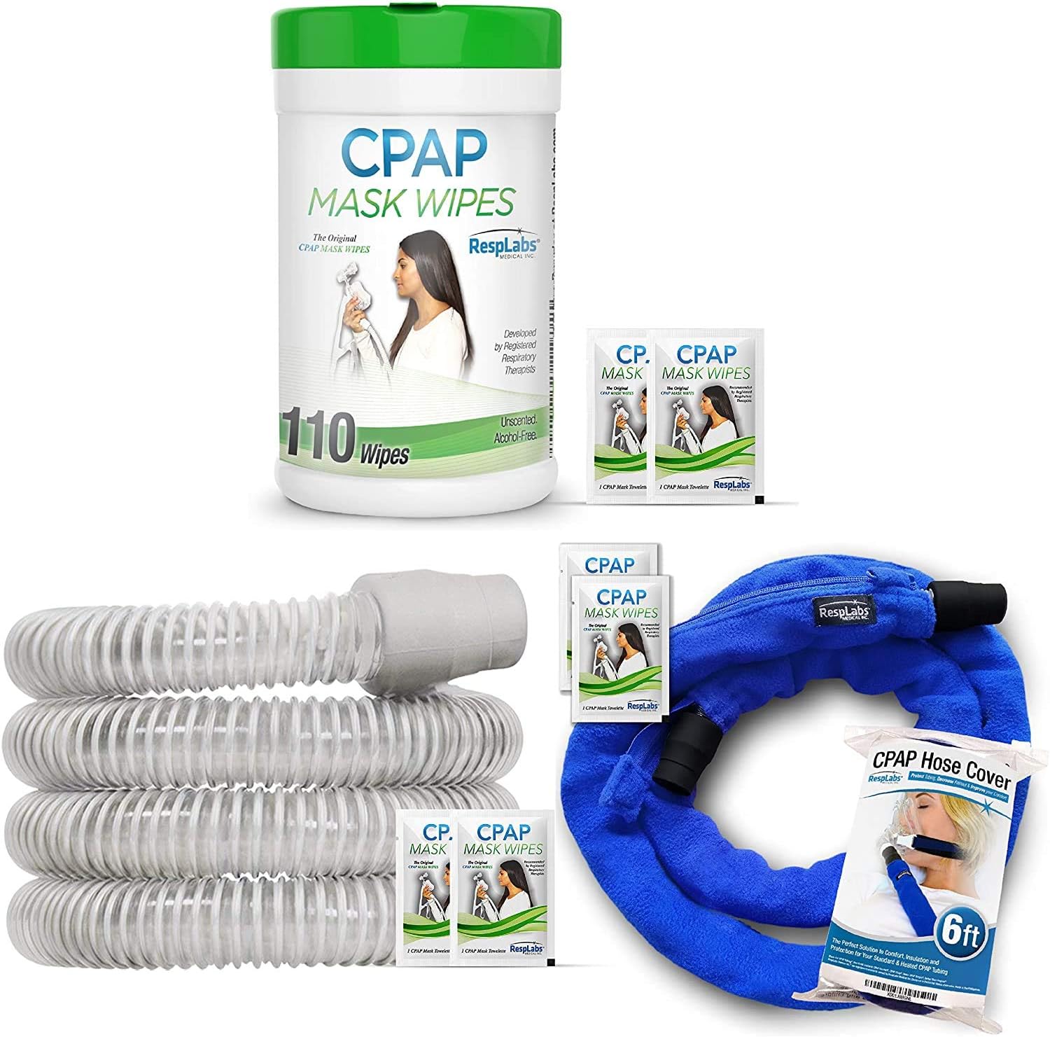 RespLabs CPAP Mask Wipes, 110 Pack Bottle, CPAP Hose