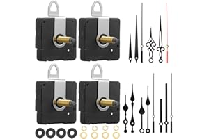 HICARER Clock Movement Mechanism with 5 Different Pairs of Hands, High Torque Long Shaft Clock Movement Quartz Repair Parts Replacement with Hook and Paster, 32 Mm/ 1.26 Inches (4 Pieces)
