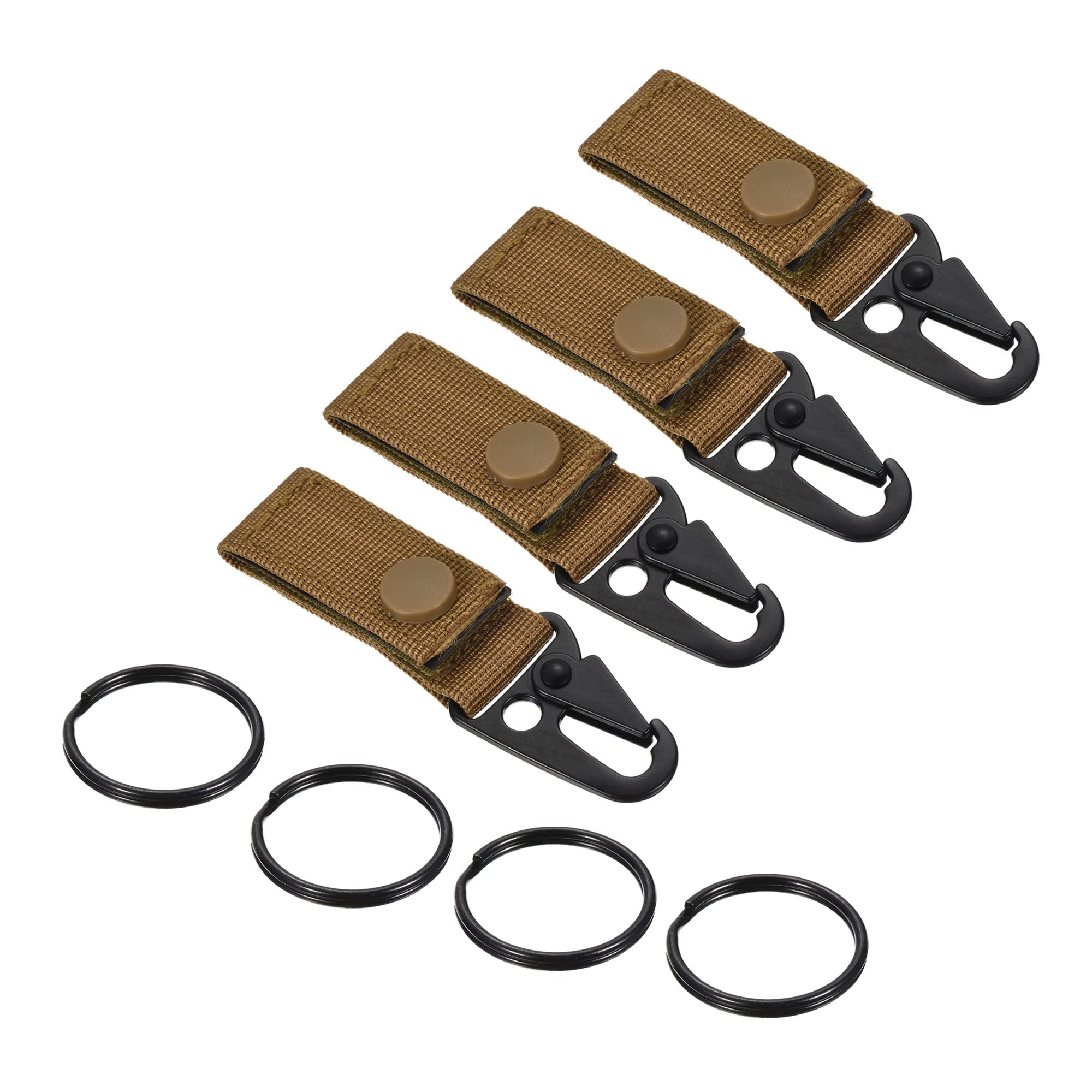 PATIKIL Belt Keeper Key Ring, 4Pcs Nylon Webbing Strap Hanging Gear Buckle with Snap for Outdoor Camping, khaki
