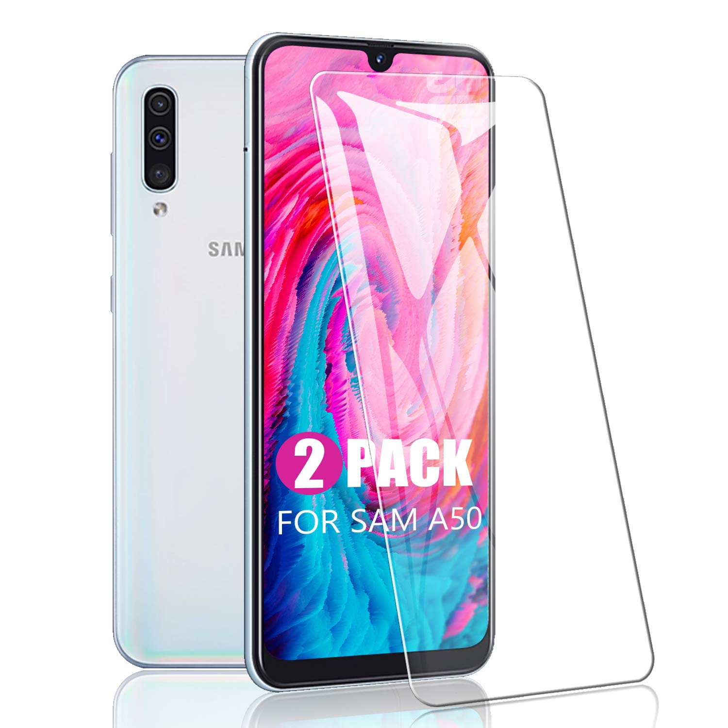 SCL Samsung Galaxy A50 Screen Protector for Samsung A50, (2-Pack) 2.5D Rounded Edge Glass Film,9H Tempered Glass,[Anti-Scratch][Anti-Fingerprint][Bubble-free]