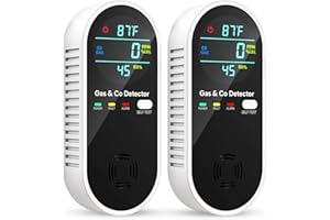 VILFET Carbon Monoxide Detectors & Natural Gas Detector, 4-in-1 Carbon Monoxide Detectors Plug in, Gas Leak Detector with Dual Alarms, Temperature & Humidity Sensor for Home, RV Essentials, Black, 2 Packs
