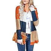 ULTRANICE Cardigan Sweaters Womens Fashion 2024 Trendy Lightweight Long Sleeve Casual Knitted Cardigans Sweater Tops Clothes Outfits with Pockets(Stitching C,S)