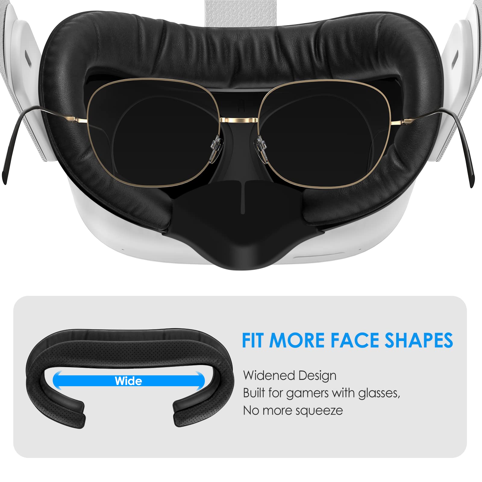 SUPERUS Facial Interface for Oculus/Meta Quest 2 Accessories (Upgraded Version), with 2 PCS Face Cover Foam Pad Replacements, Anti-Light Nose Pad (L/S), Lens Protector, Glasses Spacer (7-in-1 Kit)