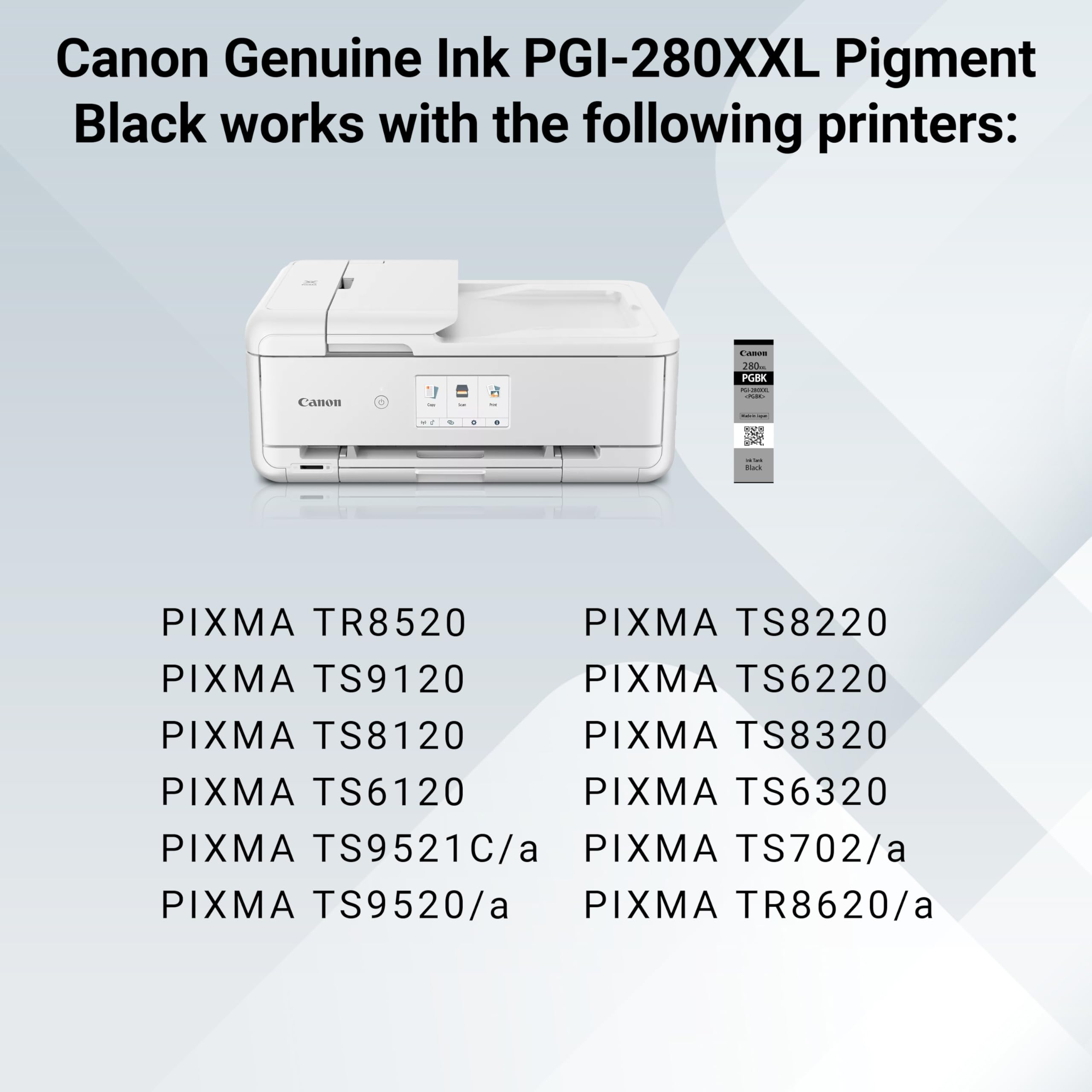 Canon PGI-280XXL Genuine Pigment Black Ink Tank, Compatible with TR8520, TS9120,TS8120, TS6120, TS9521C/a, TS9520/a, TS8220, TS6220, TS8320, TS6320, TS702/a, and TR8620/a Series Printers