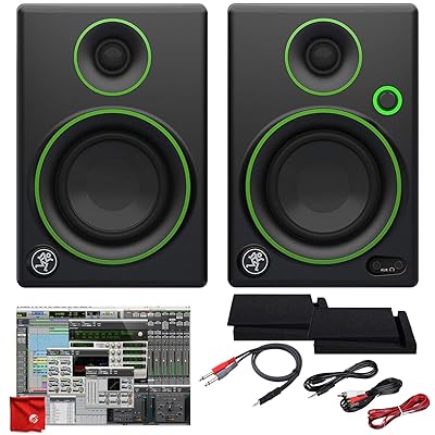 Mackie CR3 3-Inch Creative Reference Multimedia Monitors Bundle with Foam Isolation Pads and Pro Cable Kit Featuring Pro Tools First DAW Music Editing Software