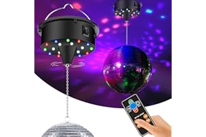TAZKZZY 5/8/10/15 RPM Disco Ball Motor with Remote for Party Decor, Disco Ball Spinner Light with 4 Color Lights and 18 LED Beads, Heavy Duty Motor for Hanging 8/10/12/15 Inch Mirror Ball(No Ball)
