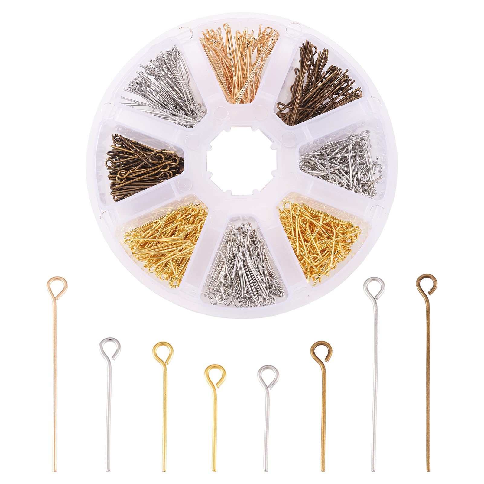 PandaHall 16mm 20mm 30mm Mix Eye Pins 3 Color Open Eye Pins Head Pins Findings for DIY Jewelry Making (About 650pcs/Box)