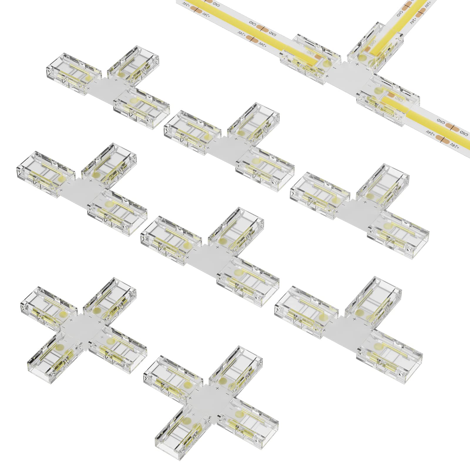 PAUTIX COB LED Strip Connector Set for 8mm Width 2 pin COB Strips, 6pcs T-Shaped COB Connectors and 2pcs Cross Connectors for Single Color 8mm 2pins LED Srtip Lights(NOT for 5mm & 10mm Tape Lights)