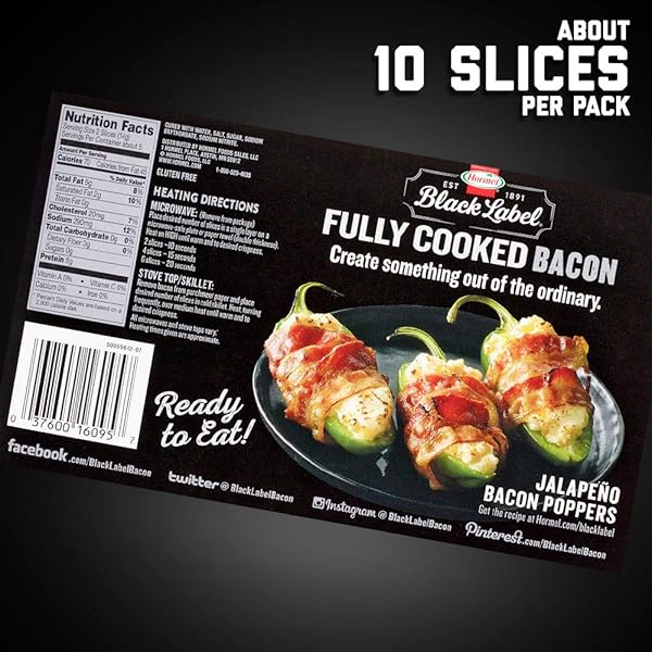 HORMEL BLACK LABEL THICK CUT, FULLY COOKED BACON FOR READY TO EAT MEALS, NO REFRIGERATION NEEDED, GLUTEN-FREE, 2.52 OZ COOKED