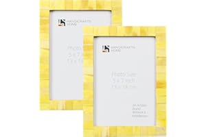 Handicrafts Home 5x7 Picture Frame Set of 2– Handmade Yellow Bone Inlay Photo Frame, Classic Collection, Decorative Boho Fram