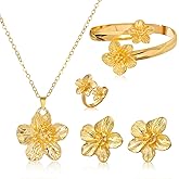 Qoncosy Gold Flower Jewelry Set for Women, Dainty Gold Flower Necklace, Boho Statement Flower Earrings for Women, Floral Jewelry Gifts