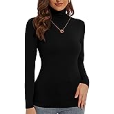 DSPSAM Women's Turtleneck Long Sleeve Shirts Slim Fitted Lightweight Base Layer Casual Tops