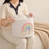 INough Cotton Rope Toy Storage Basket with Rainbow Decor 13in Dia 10.2in H view 8