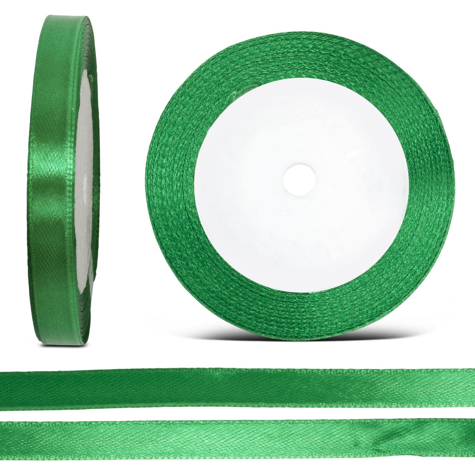Dyanatic Satin Ribbon (10mm x 22m) - 25 Yards for Gift Wrapping, Christmas Decorations, Tree Ornaments, Hair Accessories, and DIY Crafting - Green
