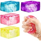 Atiloy 4pack Stress Cube Ice Cube Fidget Toy Squishy Stress Balls for Adults Kids Sensory Fidget Toys for Anxious Stress Relief Ice Cube Stress Balls for School Classroom Reward Office Carnival