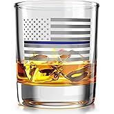 Thin Blue Line American Flag - Old Fashioned Whiskey Rocks Bourbon Glass - 10 oz capacity