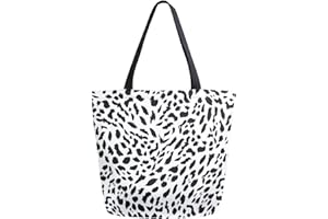 ZZWWR Chic Extra Large Shoulder Grocery Tote Bag, Black and White Leopard Fur Print Canvas Reusable Handle Bags for Men Women Gym Weekender Picnic Beach Travel Home Storage Market Shopping