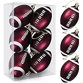 Mupera 6PCS Football Christmas Ornaments Set - Sports Theme Tree Decorations Balls, Hanging Balls for Xmas, Home & Office Holiday Decor (3.15 Inch)