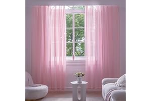 Anjee Light Pink Sheer Curtain 45 Inch Length 2 Panels for Girls Bedroom Living Room,Rod Pocket Light Filtering Voile Semi Sheer Curtains,Short Bathroom Kitchen Window Treatment Drapes,52 X 45 Inches