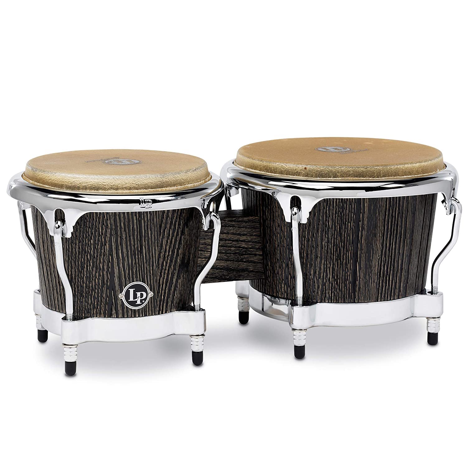 LP Latin Percussion Bongo Uptown Sculpted Ash 7 und 8,5", Esche/Naturfell, Finish: Ebony Stain/Chrome, LP201SA