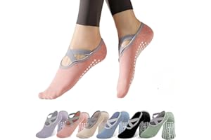 6 Pairs Pilates Grip Socks for Women,Non Slip Yoga Socks with Grips, Grippy Socks for Barre，Hospital, Barefoot