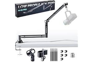 CACENCAN M05 pro Boom Arm, 360° Rotatable Microphone Stand with Desk Mount, Foldable Desk Mic Arm with 3/8'' to 5/8'' Screw Adapter, Microphone Arm for Live Streaming, Gaming (Black)