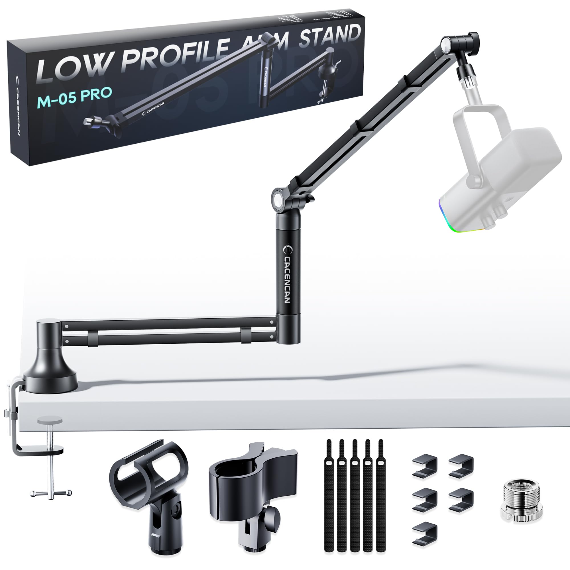 Photo 1 of Low Profile Mic Arm, 360° Rotatable Microphone Boom Arm Mic Stand for Fifine AM8 K669B Blue Yeti HyperX shure sm7b SoloCast AT2020, with Mic Clip 3/8" to 5/8", Black