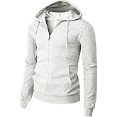 H2H Men's Zip Up Hoodie Lightweight Long Sleeve Basic Slim Fit Cotton SweatShirt with Pocket