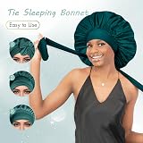 BONNET QUEEN Silk Bonnet for Sleeping Curly Hair Adjustable Dark Green Medium view 4