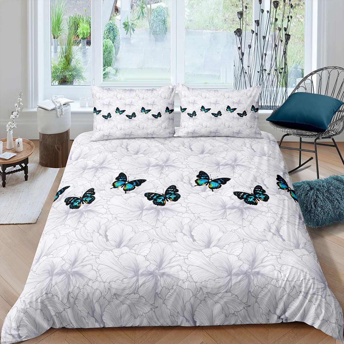 richhome Poney Floral Bedding 3 pieces,3D Butterfly Mystery Animal Comforter Cover for Teenager,Blooming Flowers Rustic Ultra Soft Bedding Set Quilt Cover King Size