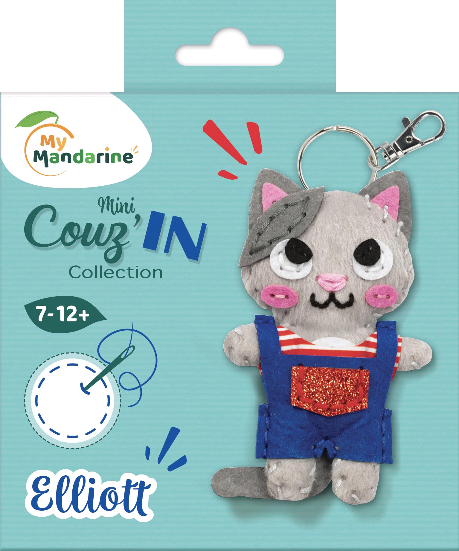 Avenue Mandarine - Ref KC047C - Mini Couz'in Keyring to Sew - Elliott the Cat - Keychain Animal, Introduction to Sewing & Needlecraft, Suitable for Ages 7+
