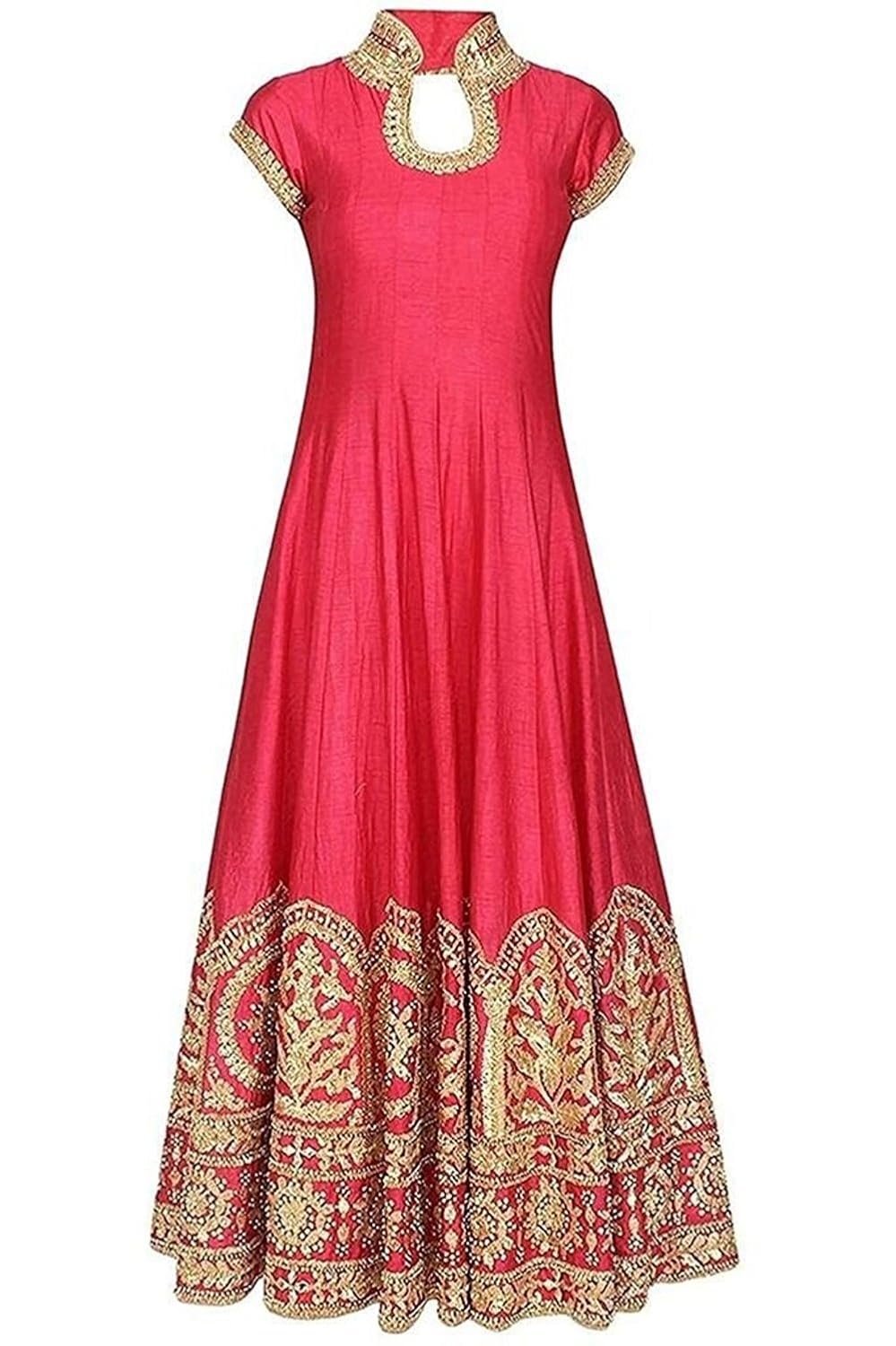 skd fashion women's silk indo-western embroidered gown (susmita_pink_free size)