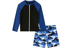 SunFocus Boys Zipper Rash Guard Sets UPF 50+ with Short 3-9 Years