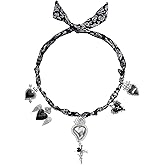 Manfnee Scarf Necklaces with Charm,Silk Scarf Bandana Necklace Boho Fabric Choker Necklace for Women